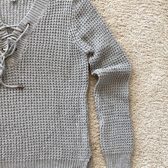 Grey Tie Front Knit Sweater - Picture 4 of 6